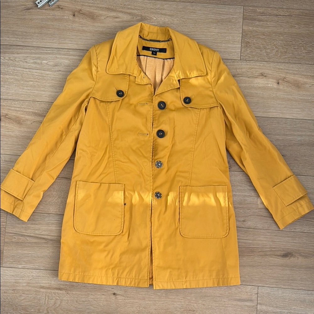 DKNY Yellow Mustard Trench Coat with Collar Detail